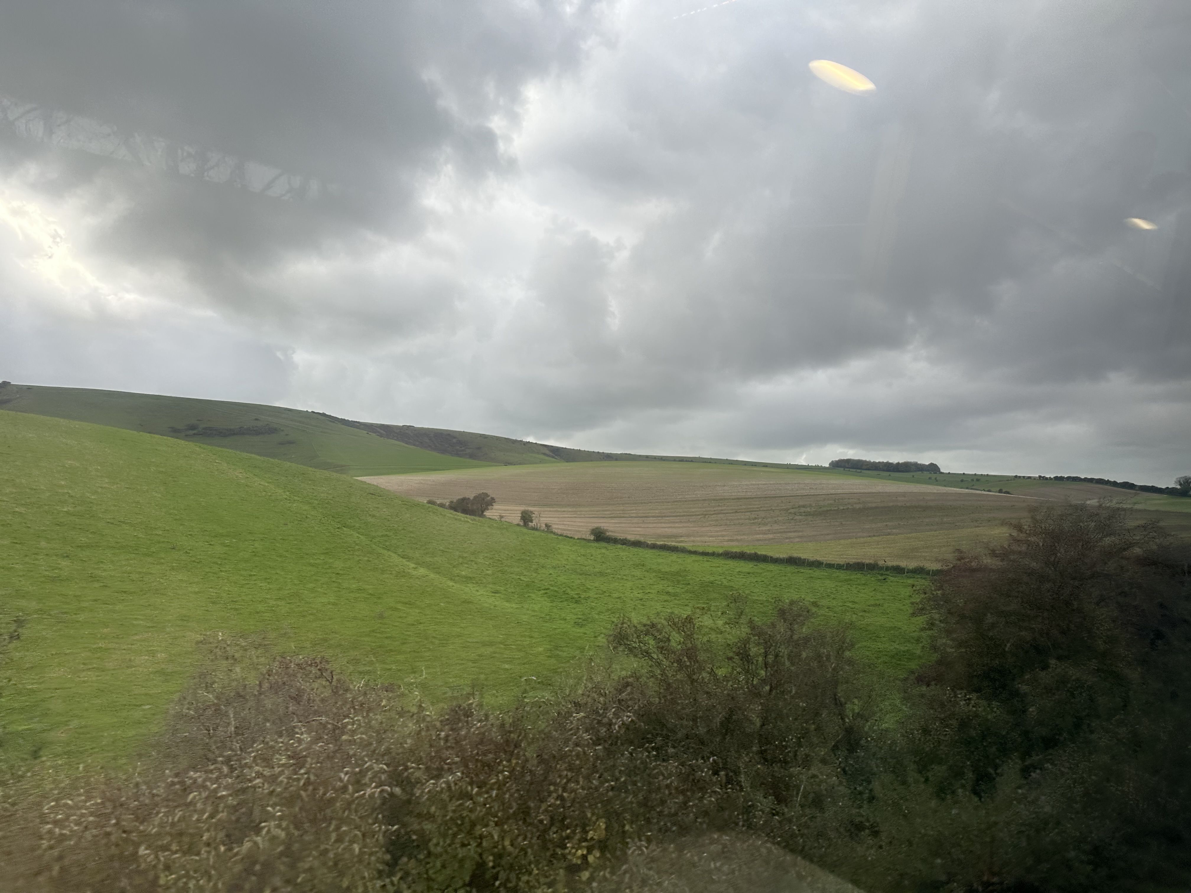 Photo of cloudy hills on the way to Lewes
