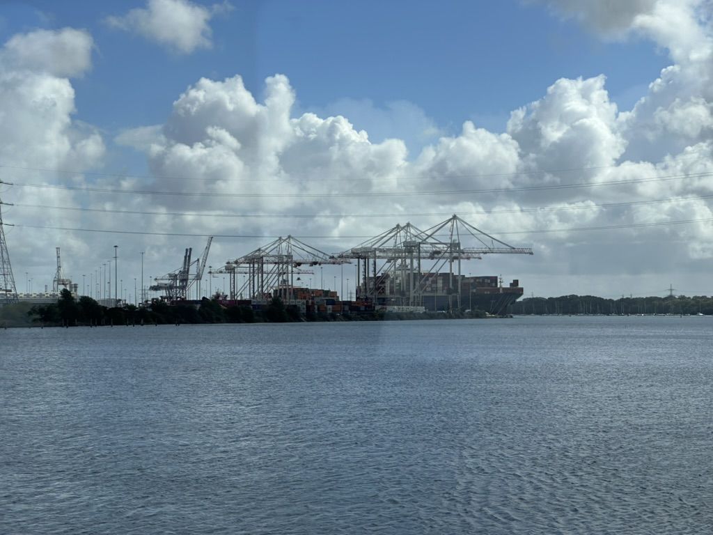 Photo of cargo ships in port at Southampton