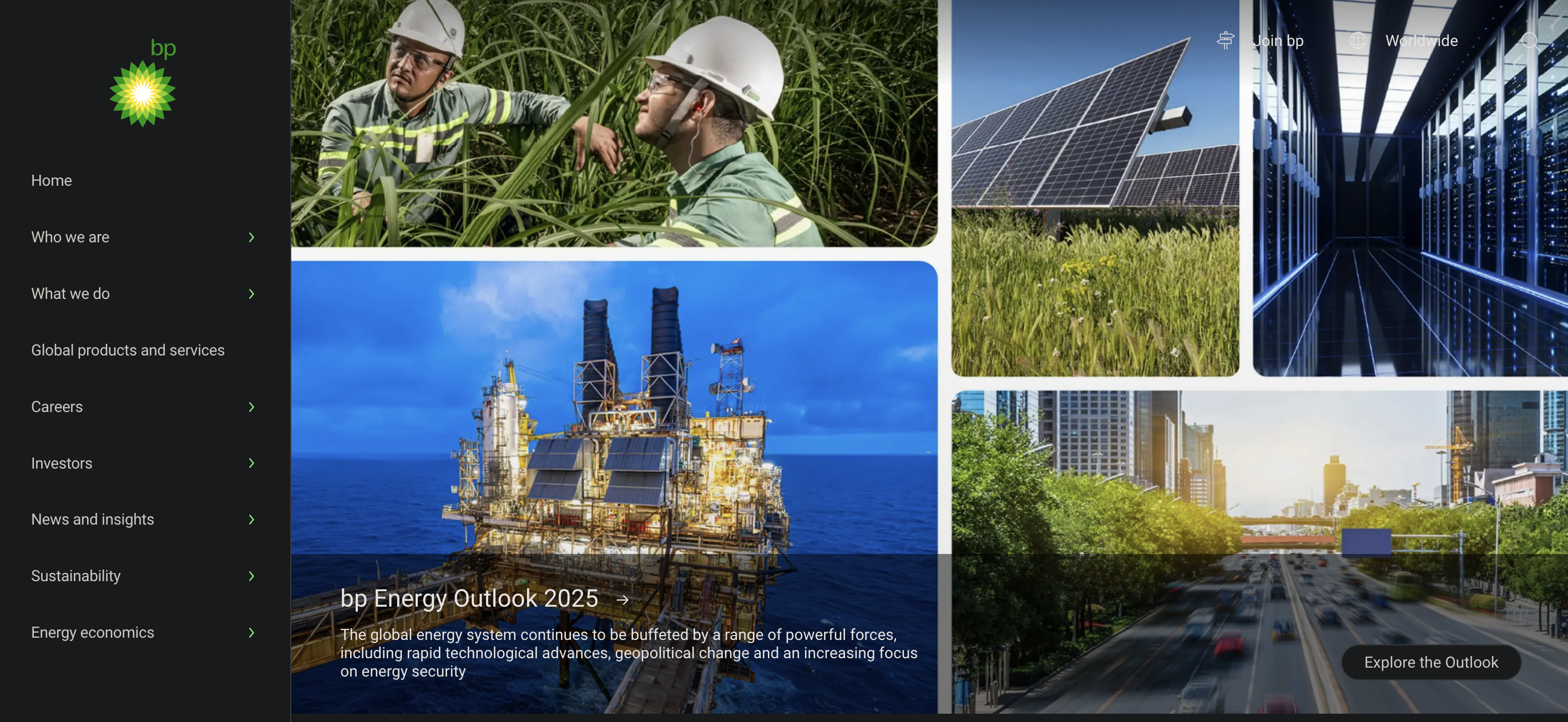 screenshot of a bit of the bp homepage